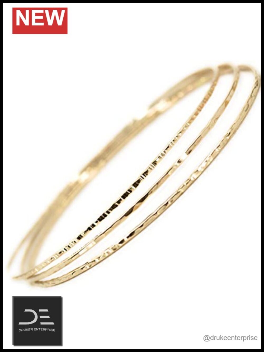 14k Gold Filled Hammered Slip On Bangle Set of 3 Textures
